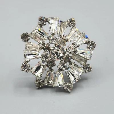 Broche de placa de rodio con volantes diamantes de imitación de piedra angular cónica transparente vintage Foto 1 de 4