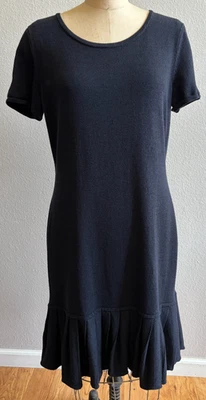 Vestido St. John Sport Azul Marino Tejido Santana Talla Grande Usado en Excelente Condición Plisado Dobladillo Mangas Foto 1 de 4