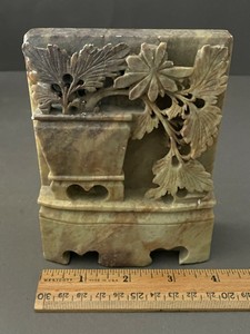 VINTAGE CARVED SOAPSTONE VASE URN WITH PLANT TABLE DECOR 