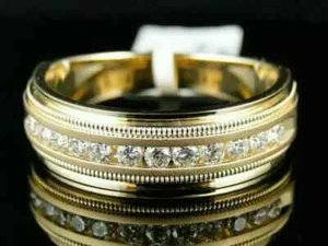 2Ct Round Lab Created Diamond Wedding Men's Band Ring In 14k Yellow Gold Finish - Picture 1 of 5