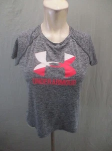 Under Armour HEAT GEAR Size L Girls Gray Stretch Short Sleeve Athletic Top 710 - Picture 1 of 7