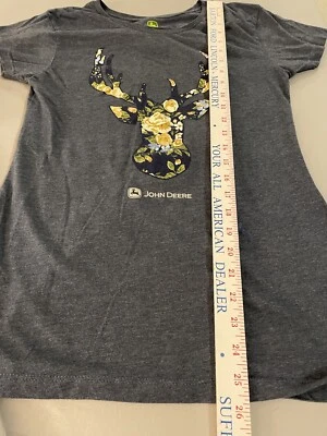 John Deere Womens Size M Shirt Farm Floral Gray Top Deer Farming - Image 1 of 4