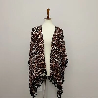 Cárdigan Bobbie Brooks Kimono Flecos Leopardo Estampado Animal Marrón Negro Crema Foto 1 de 4