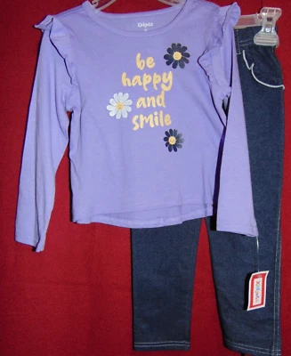 BE HAPPY And SMILE Size 4T Lilac Top & Blue Legging Set by Kidgets NEW W/ TAGS! - Image 1 of 4