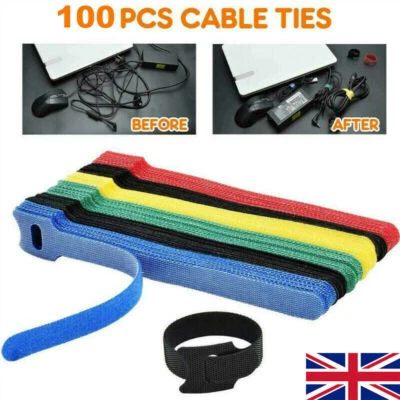 100x Reusable Ties Velcros Hook and Loop Fastener Tape Nylon Cable Ties Straps - Image 1 of 4
