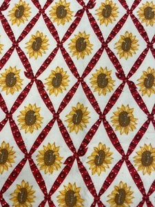VINTAGE SUNFLOWERS AND RED BANDANNAS 100% COTTON FABRIC 1 Yard+ - Picture 1 of 2