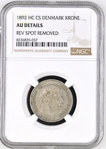 Denmark,Christian IX Krone 1892 HC CS, Copenhagen Mint, NGC AU - Picture 1 of 2