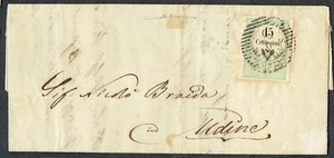 1856 Italy Sacile-Udine 15c Green Barred Cancel b/s s/l 'UDINE/8 SEPT' Contents - Picture 1 of 2