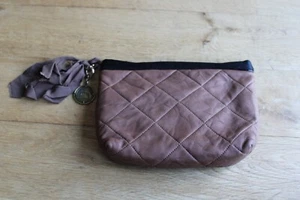 Vintage Lanvin Quilted Lamb Skin Leather Bow Zip Closure Clutch Pouch Bag. Brown - Picture 1 of 6