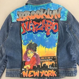 Chaqueta vaquera Y2K de colección personalizada pintada con graffiti “Brooklyn NYC” Nueva York y compañía - Imagen 1 de 21