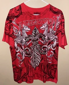 MMA Elite T-Shirt Mens Large L Short Sleeve Crew Neck All Over Print Black Red - Picture 1 of 4