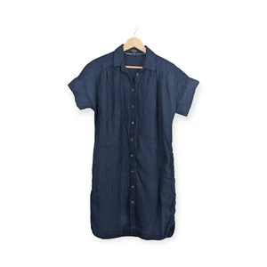 Vestido Camisa J Crew Baird Mcnutt Lino Mini Cuello Corto Azul Marino Preppy Xxs - Imagen 1 de 8