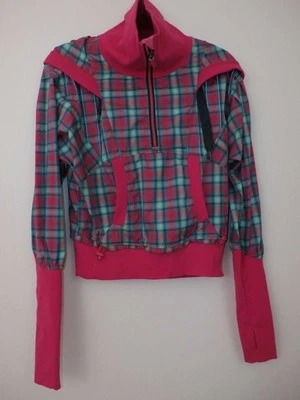 Jaqueta Lululemon Run Reflection tamanho 6 Senorita rosa xadrez azul-petróleo pulôver com capuz - Imagem 1 de 4