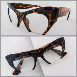 Classy RETRO Estilo Ojo de Gato MEDIO CORTADO Lente Transparente GAFAS Marco de Tortuga - Imagen 1 de 6