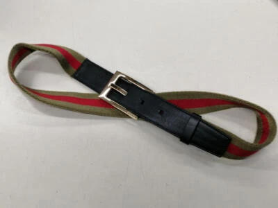Gucci Sherry Line Belt Red Khaki Gold Buckle Canvas Leather No Box Used - Image 1 of 4