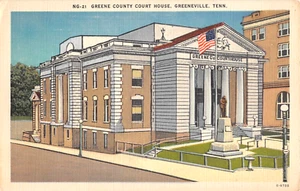 1940er Jahre Greene County Court House & Confederate Monument Greenville TN Postkarte - Bild 1 von 2