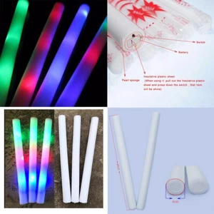 US 24 Pack LED Light Up Foam Sticks Glow Batons Flashing Rave Batons DJ Wands - Picture 1 of 24