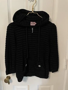 Juicy Couture 90s Y2K Black Terry Stripe Full Zip Hoodie. Size Small. USA Made - Picture 1 of 7