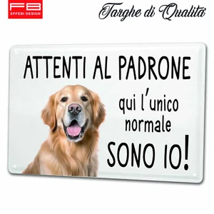 Targa In Metallo GOLDEN RETRIEVER Cartello Attenti cane casa arredo cuccia 20X30 - Imagen 1 de 3