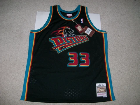 NEW Mitchell & Ness Throwback SZ 2XL Detroit Pistons Grant Hill Black NBA Jersey Cover