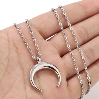 Gold/Silver tone Stainless Steel Moon Horn Pendant 24'' Chain Necklace - Image 1 of 4