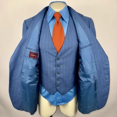 Vintage 60s 70s Jacket Vest Suit Leisure Set Blazer Disco Wedding Mens 46 Long - Image 1 of 4
