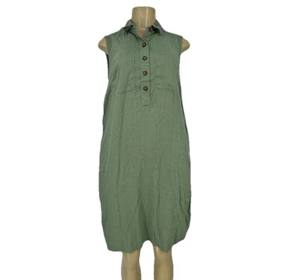 Vestido camisero Lands End talla 6 para mujer sin mangas mezcla de lino mini verde 7-7 Foto 1 de 4