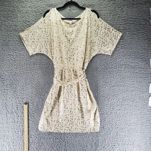 New York & Company Kleid Damen Large Creme Gold Pailletten Kurzarm *Neu mit Etikett* - Bild 1 von 8