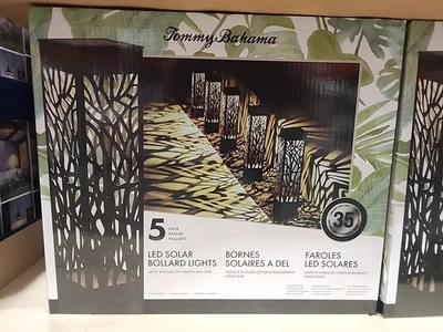 NEW Tommy Bahama Pathway Square Solar Bollard Lights, 35 Lumen, 5 Lights/Pack