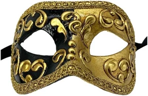 Colombina Mezza Black Venetian Italian Made Masquerade Womens Mens Mask - Picture 1 of 3