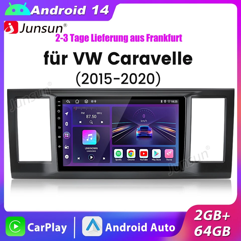 2+64G Carplay Android14 Autoradio GPS Navi WIFI FM Für VW Caravelle VI 2015-2020 - Bild 1 von 4