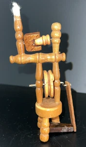 Vintage Dark Wooden Spinning Wheel Decorative Spindle Miniature Small 6" Tall - Picture 1 of 6