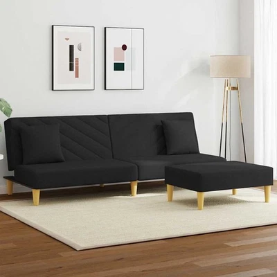 Schlafsofa 2er Sofa Couch Sofabett Klappsofa mit Kissen Fußhocker Stoff vidaXL - Bild 1 von 4