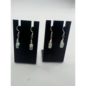 2 Paar Handarbeit Ohrringe Türkis Blau Kristall Hänger Funkeln Neu - Bild 1 von 6