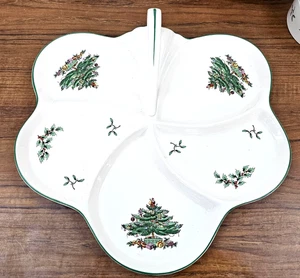 Vintage Spode Christmas Tree Divided Handled Serving Tray England 12.5" England - Picture 1 of 8
