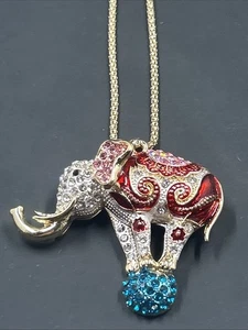 Betsey Johnson Necklace Circus elephant on ball with gift box and organza bag GA - Picture 1 of 8