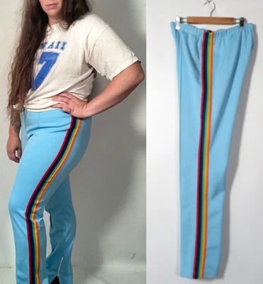 Pantalones de esquí vintage años 70 unisex arco iris rayas talla L Foto 1 de 4