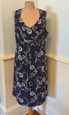 Pendleton Dress Size 16 Petite 100% Silk Sleeveless  Dress Lined Navy Blue White - Image 1 of 4