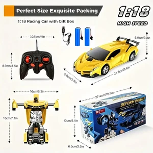 Transforming Robot RC Cars for Kids Toys-YELLOW- 2.4Ghz 1:18 - VETERAN - Picture 1 of 5