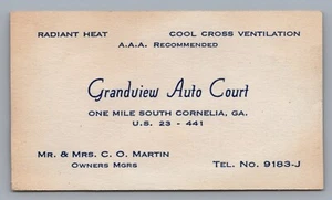 1950s Cornelia, Georgia Grandview Auto Court Motel Business Card - Picture 1 of 2
