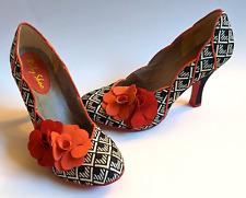 Ruby Shoo High Heels Sz 6 Court Shoes Black White Coral Flower Pumps Retro Deco