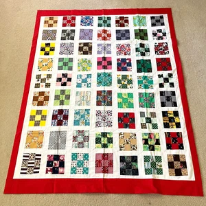 Manta acolchada vintage Amish cosida a mano hecha con nueve parches retazos 50" x 64" - Imagen 1 de 8