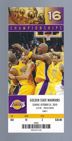 JEREMY LIN FIRST CAREER POINT - 2010 WARRIORS @ LAKERS NBA FULL TICKET - OCT 31 Cover
