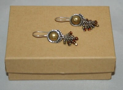 Pendientes colgantes Silpada de plata esterlina latón ojo de tigre perlas vidrio cuentas W1948 Foto 1 de 4