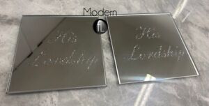 Mirror Set of 2 His Lordship & Her Ladyship coasters, sparkle Novelty coasters 