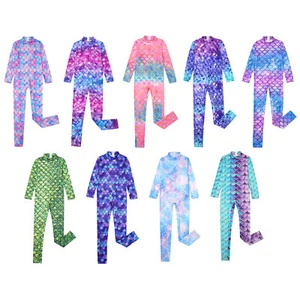 Kids Girls Role Play Bodysuit Long Sleeve Mermaid Cosplay Costume Exercise Gym - Picture 1 of 72
