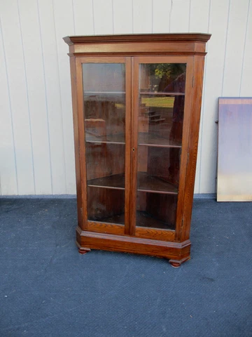 63572 Antique Victorian Oak Corner Curio China Cabinet Cover
