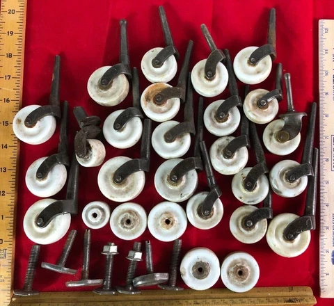 LOT OF 22 Ceramic/Porcelain Furniture Casters, Various Sizes; and Misc Cover
