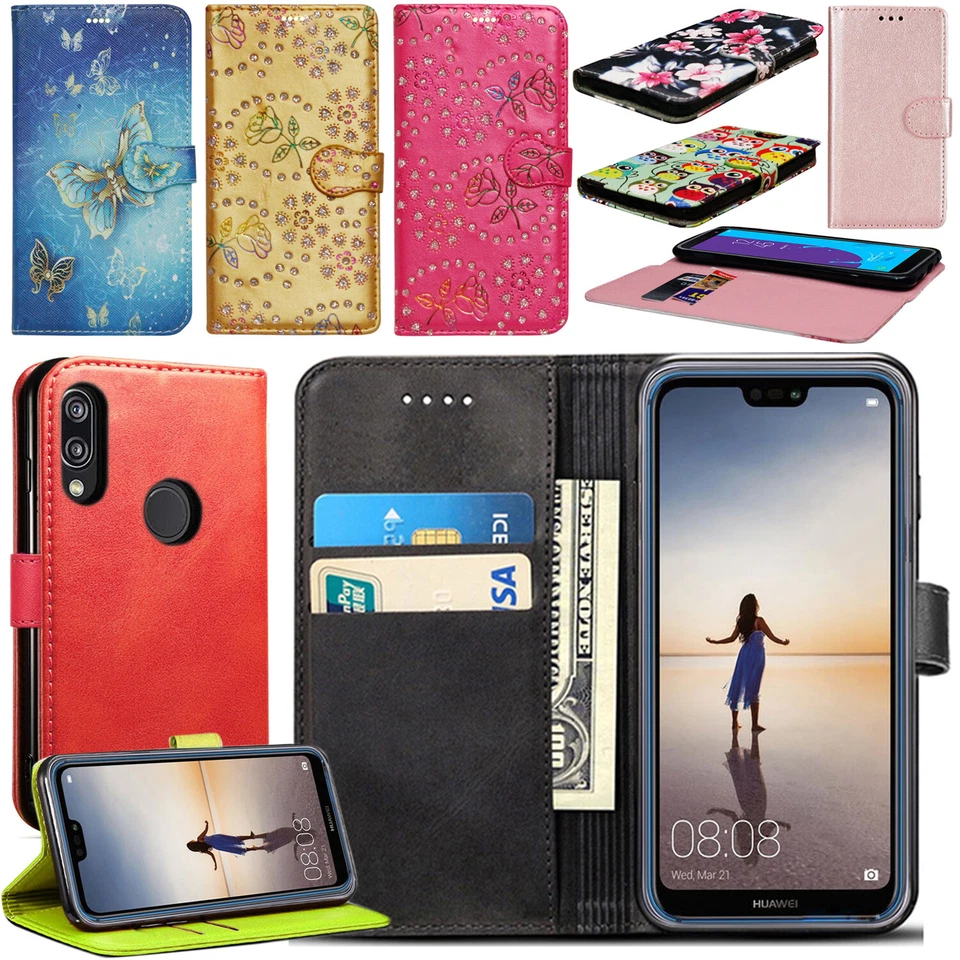 Funda tipo billetera de cuero PU a prueba de golpes con soporte abatible para Huawei P Smart 2019 Foto 1 de 1