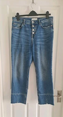Mango Womens Jeans Blue Wash High Rise Straight Raw Hem 100% Cotton UK 12 EU 40 - Image 1 of 4